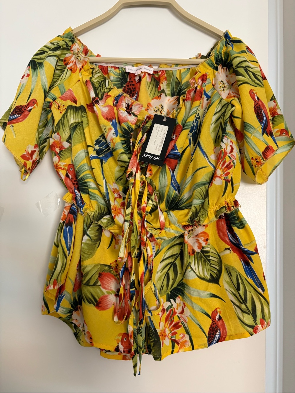 Love &Other Things MINKPINK Yellow Tropical Off-Shoulder Top and Short